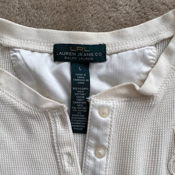 Ralph Lauren LRL Waffle Knit White Long Sleeve Shirt - Picture 3 of 4